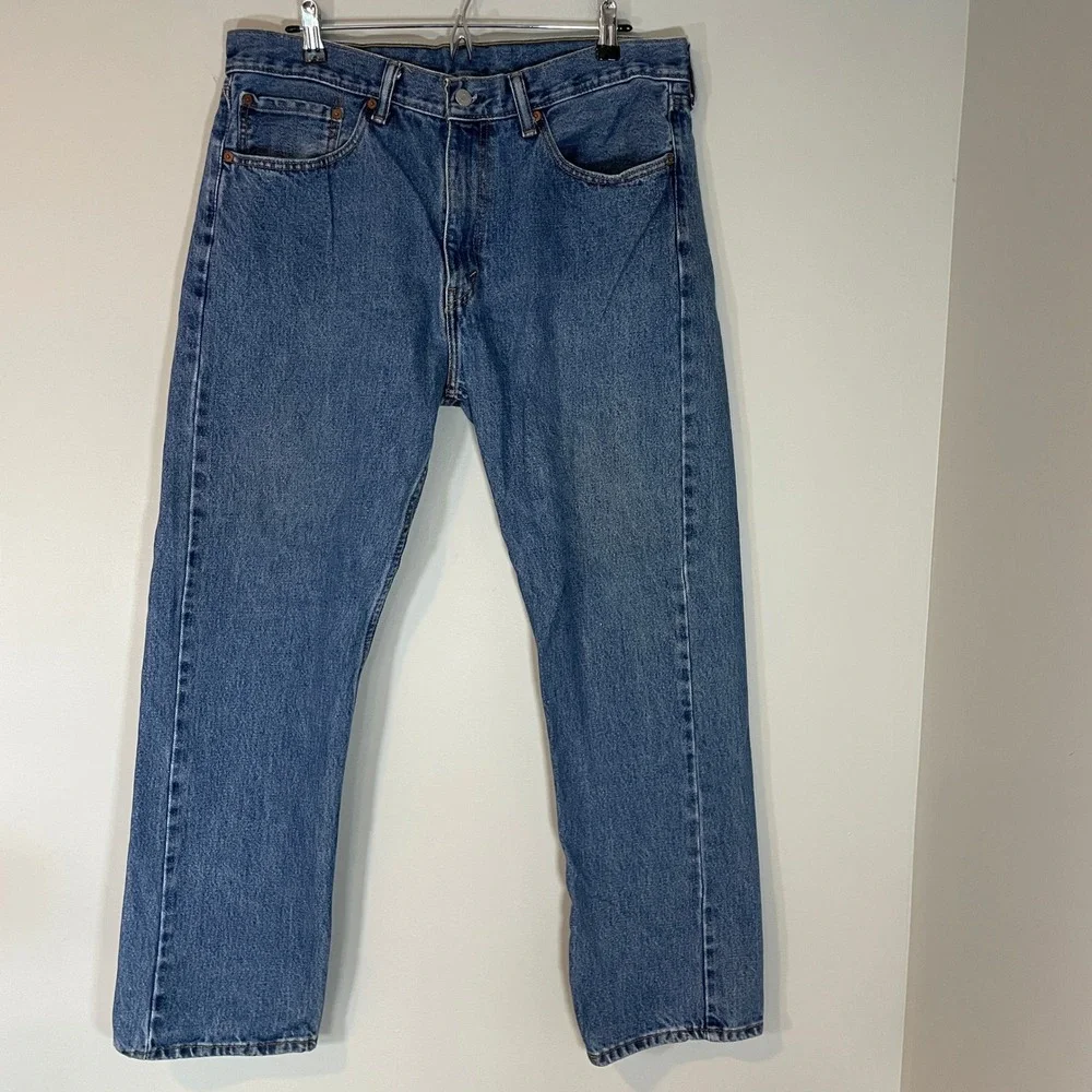 Levis 505 Regular Fit Straight Leg Mens Blue Jeans Medium Wash 36x30 Denim Pants